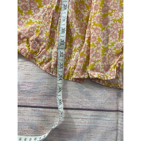 Free People Women's Yellow Floral Lace Up Mini Dress - Medium - Picture 5 of 14